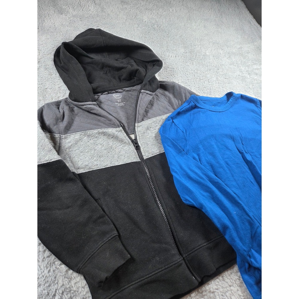 Wonder Nation Hoodie and Shirt Set Size 6-7 Blue Black Grey Boys 2pc Bundle